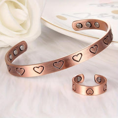 Pure Copper Magnetic Detox Ring & Bracelet Set for Women