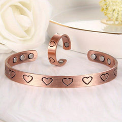Pure Copper Magnetic Detox Ring & Bracelet Set for Women