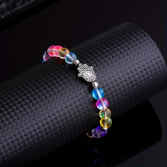 Natural Moonstone Bracelet Rainbow Glass Beads Bangle