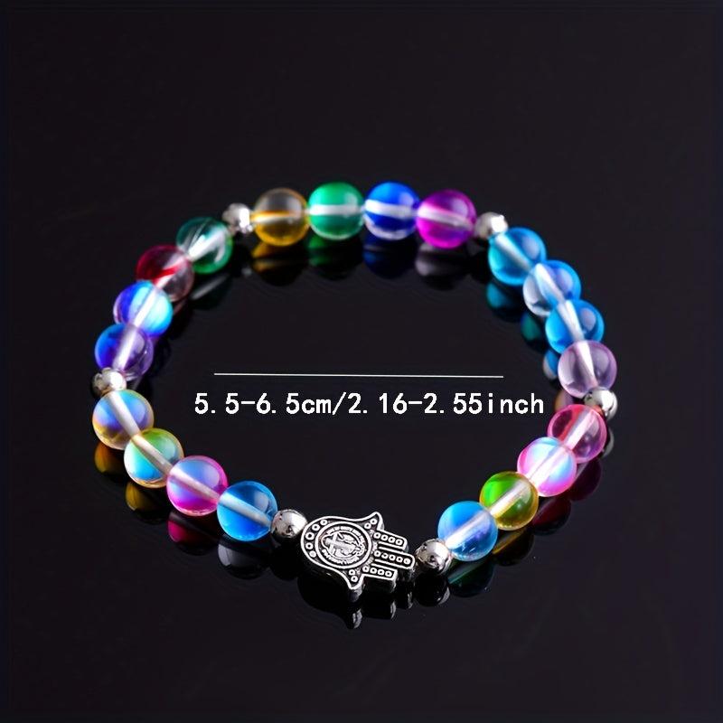 Natural Moonstone Bracelet Rainbow Glass Beads Bangle