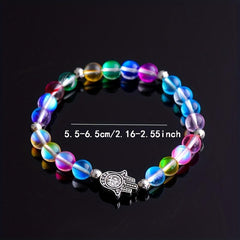 Natural Moonstone Bracelet Rainbow Glass Beads Bangle
