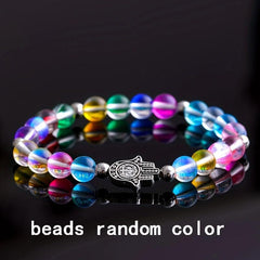 Natural Moonstone Bracelet Rainbow Glass Beads Bangle