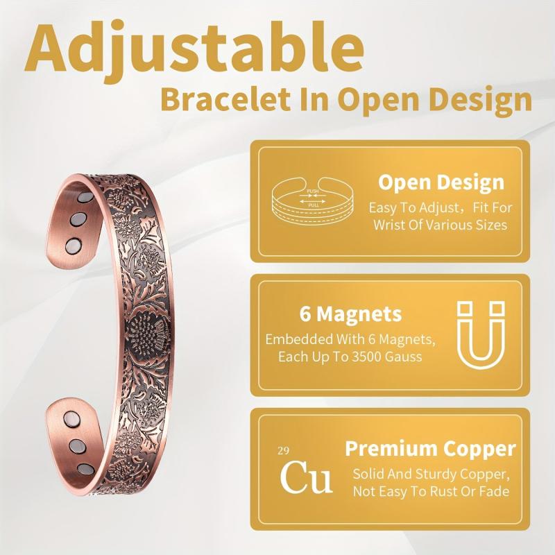 Copper Magnetic Bracelet 99.99% Pure Solid Copper Cuff Bangle