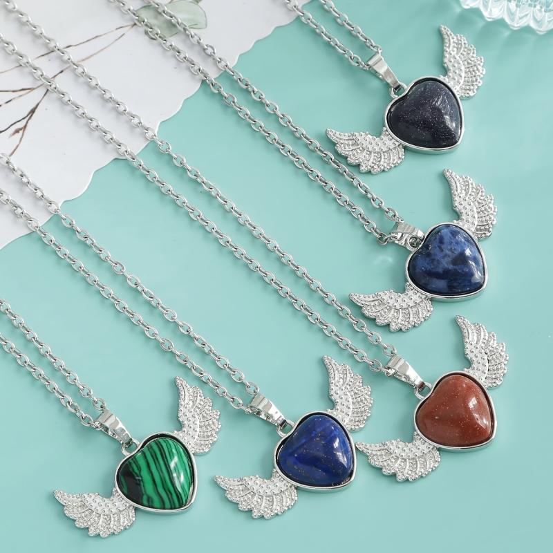 Heart Shaped Crystal Pendant Necklace Natural Quartz Stone Pendant Necklace
