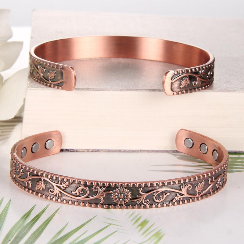 Copper Magnetic Bracelet Cuff Bangle with 6 Magnets