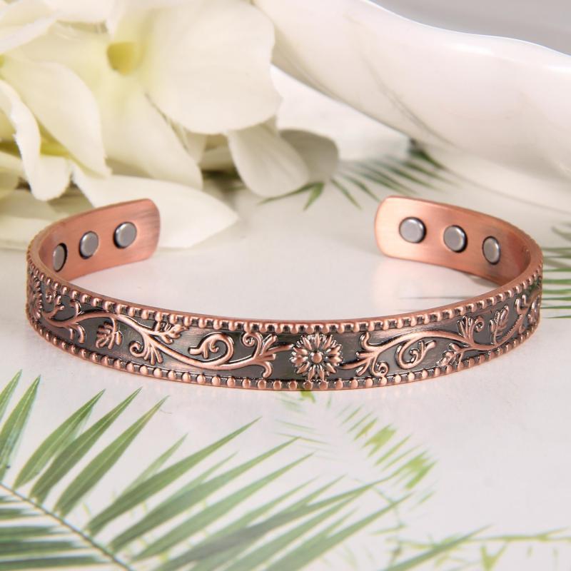 Copper Magnetic Bracelet Cuff Bangle with 6 Magnets