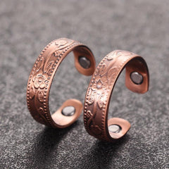 2pcs Copper Magnetic Ring Christmas Jewelry Gift Vintage Flower