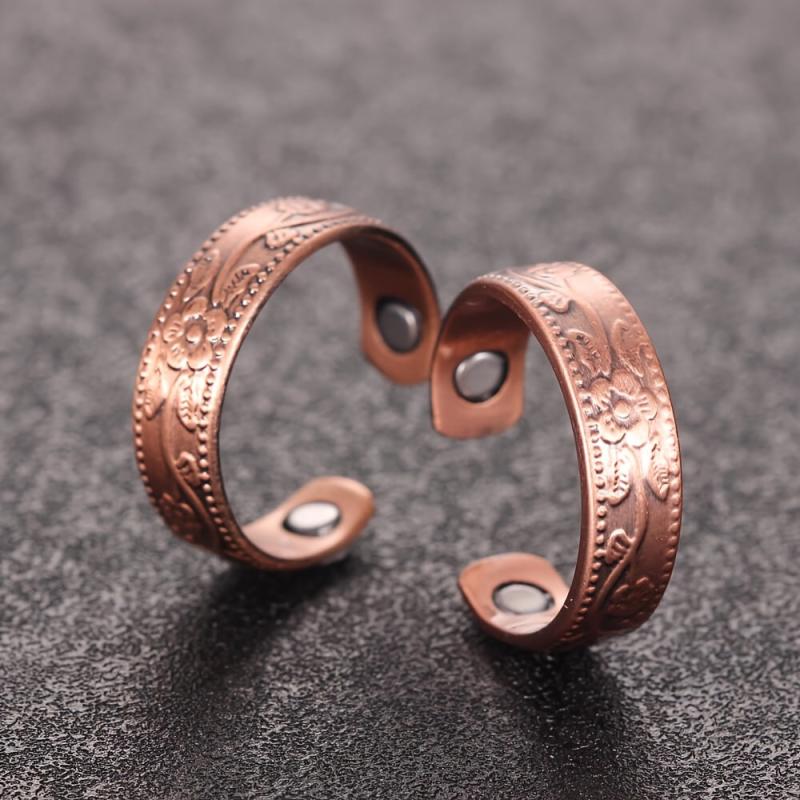 2pcs Copper Magnetic Ring Christmas Jewelry Gift Vintage Flower