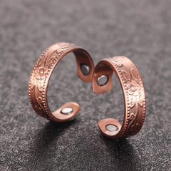 2pcs Copper Magnetic Ring Christmas Jewelry Gift Vintage Flower