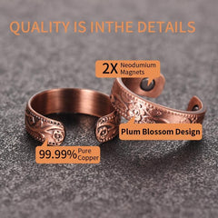 2pcs Copper Magnetic Ring Christmas Jewelry Gift Vintage Flower