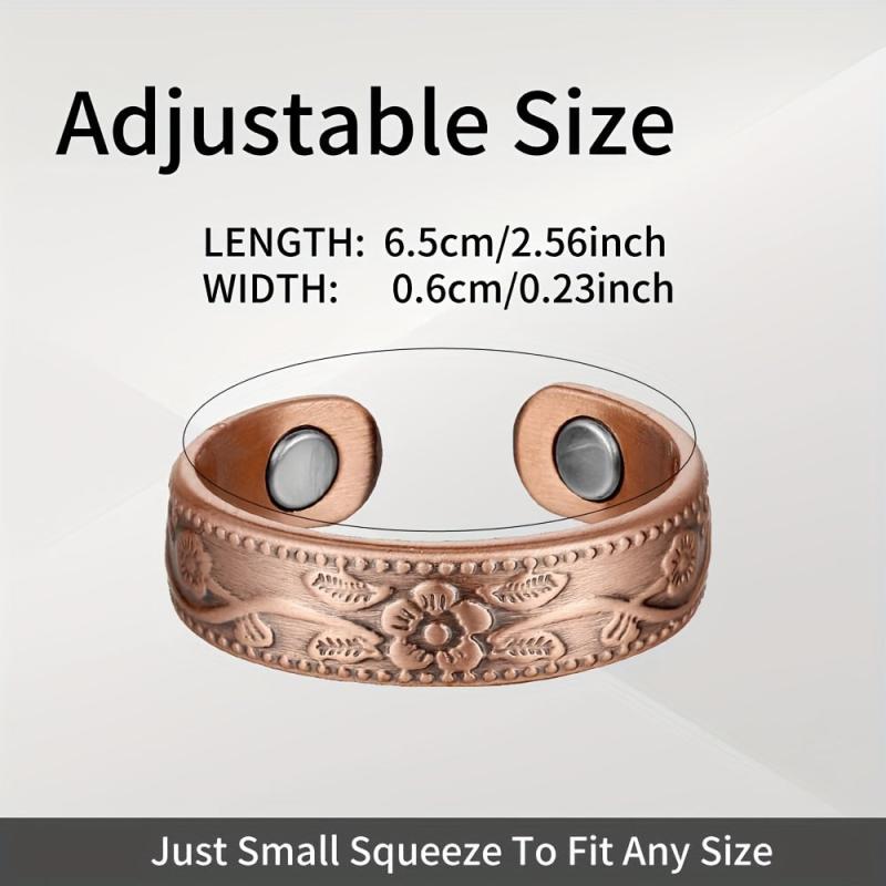 2pcs Copper Magnetic Ring Christmas Jewelry Gift Vintage Flower