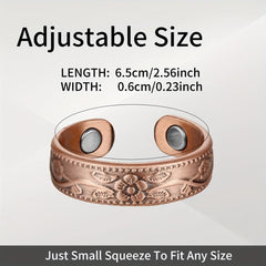 2pcs Copper Magnetic Ring Christmas Jewelry Gift Vintage Flower