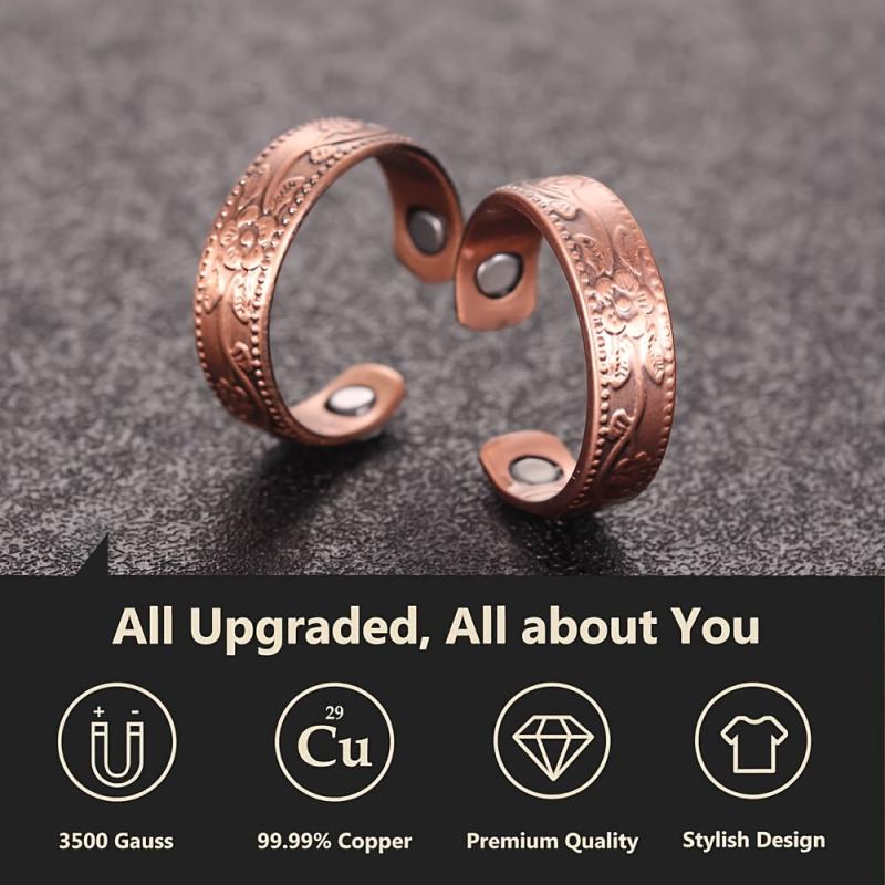 2pcs Copper Magnetic Ring Christmas Jewelry Gift Vintage Flower
