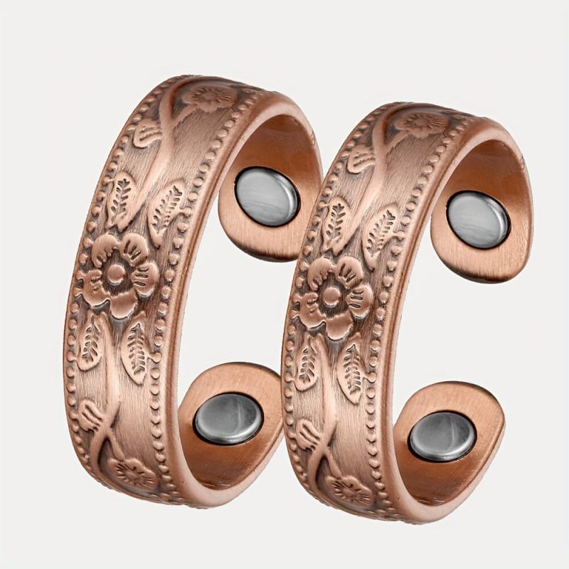2pcs Copper Magnetic Ring Christmas Jewelry Gift Vintage Flower
