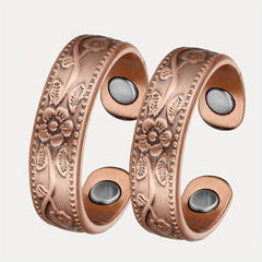 2pcs Copper Magnetic Ring Christmas Jewelry Gift Vintage Flower