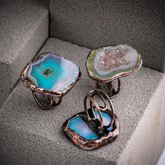 Green Agate Vintage Ring Adjustable Third Eye Chakra
