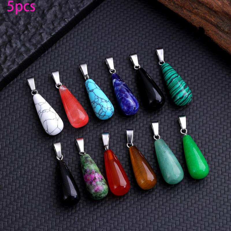 10PCS Natural Stone Teardrop Pendant Crystal Reiki Chakra Meditation DIY Jewelry