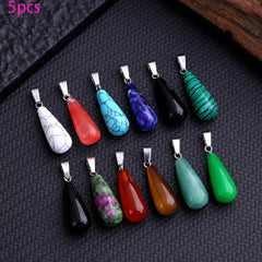 10PCS Natural Stone Teardrop Pendant Crystal Reiki Chakra Meditation DIY Jewelry