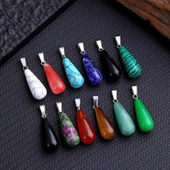 10PCS Natural Stone Teardrop Pendant Crystal Reiki Chakra Meditation DIY Jewelry