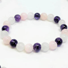 Crystal Bracelet Amethyst Clear Quartz Rose Quartz Combo Round Crystals Stretch