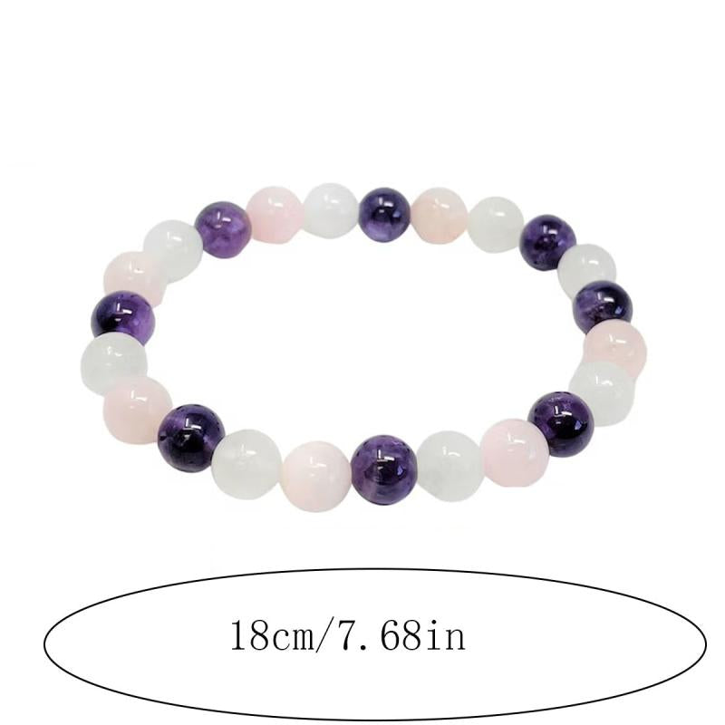 Crystal Bracelet Amethyst Clear Quartz Rose Quartz Combo Round Crystals Stretch
