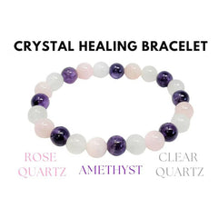 Crystal Bracelet Amethyst Clear Quartz Rose Quartz Combo Round Crystals Stretch