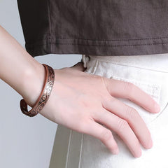 Vintage Flower Adjustable Copper Magnetic Bracelet for Women