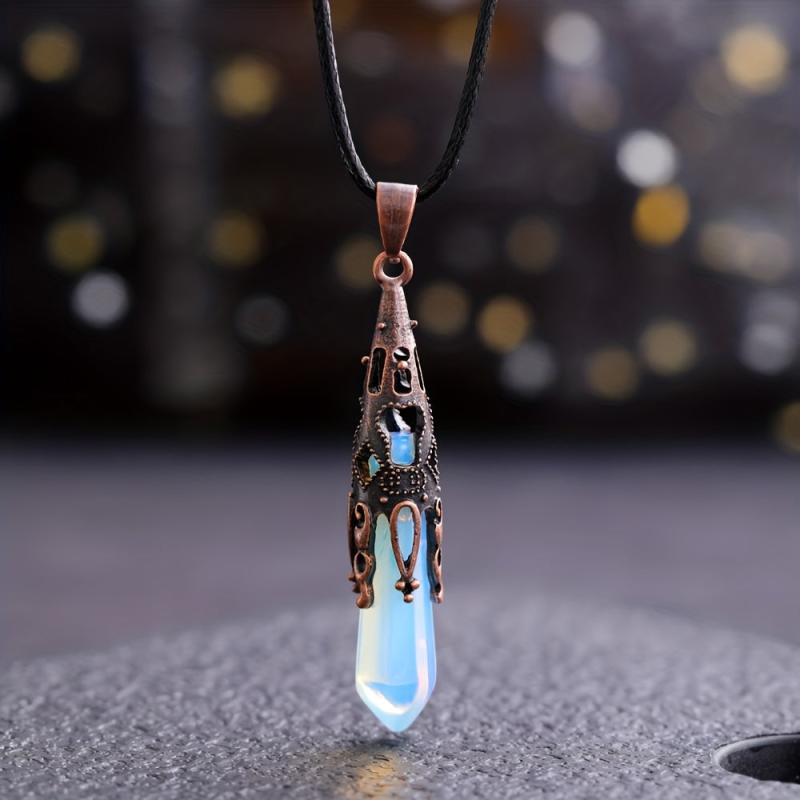 Bronze Natural Stone Healing Crystal Pendant Necklace
