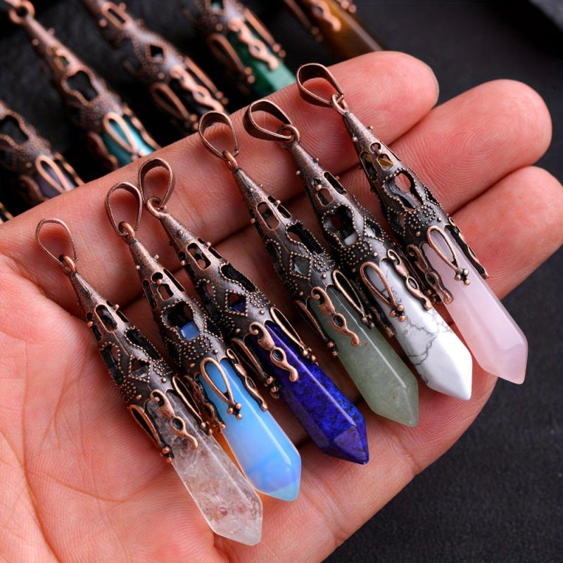 Bronze Natural Stone Healing Crystal Pendant Necklace