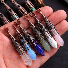 Bronze Natural Stone Healing Crystal Pendant Necklace