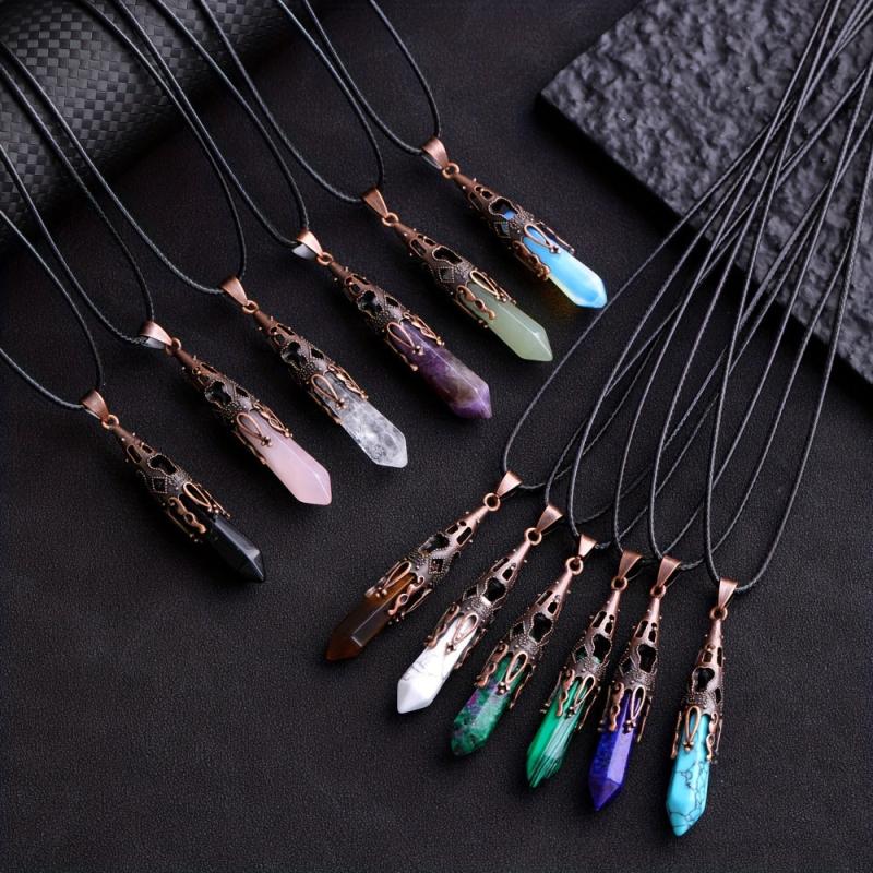 Bronze Natural Stone Healing Crystal Pendant Necklace