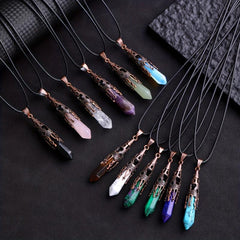 Bronze Natural Stone Healing Crystal Pendant Necklace