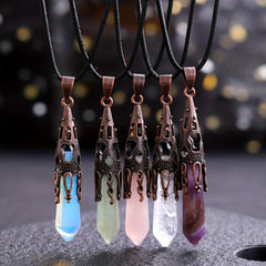 Bronze Natural Stone Healing Crystal Pendant Necklace