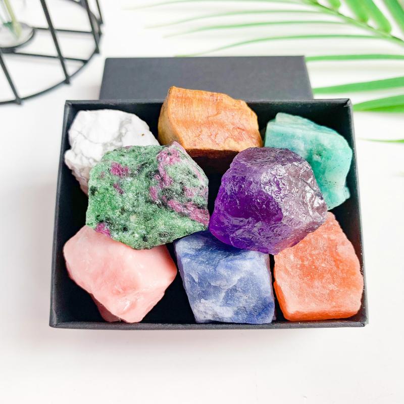 8pcs Natural Large Size Crystals Gemstone Box Chakra Stones Reiki Crystal
