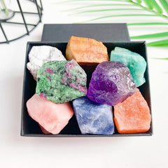 8pcs Natural Large Size Crystals Gemstone Box Chakra Stones Reiki Crystal