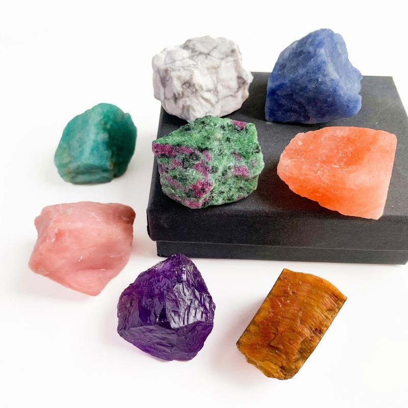 8pcs Natural Large Size Crystals Gemstone Box Chakra Stones Reiki Crystal
