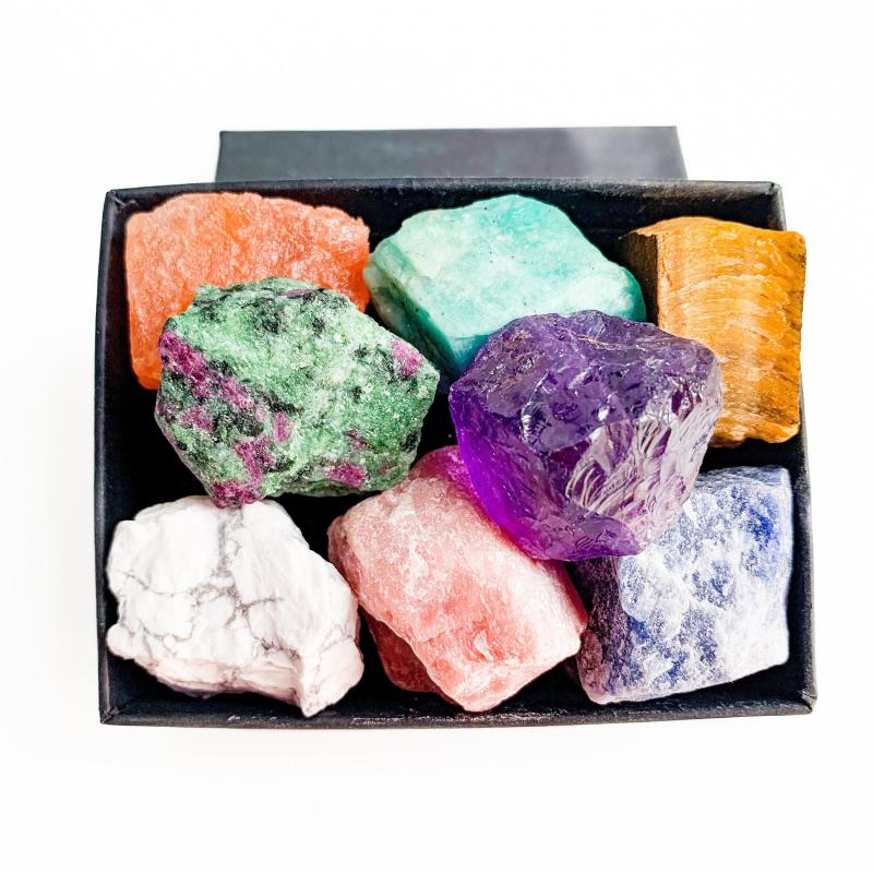 8pcs Natural Large Size Crystals Gemstone Box Chakra Stones Reiki Crystal