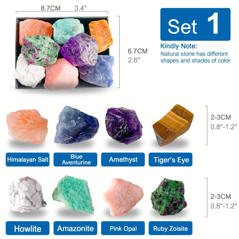 8pcs Natural Large Size Crystals Gemstone Box Chakra Stones Reiki Crystal