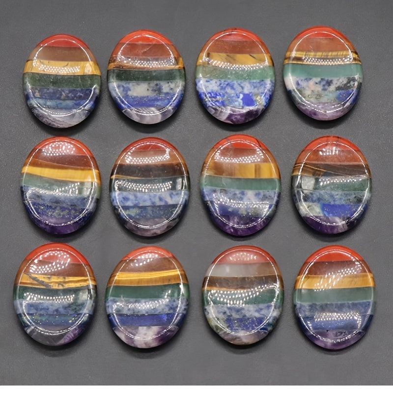3pcs 7 Chakra Thumb Worry Stone Crystals Oval Pocket Palm Stone