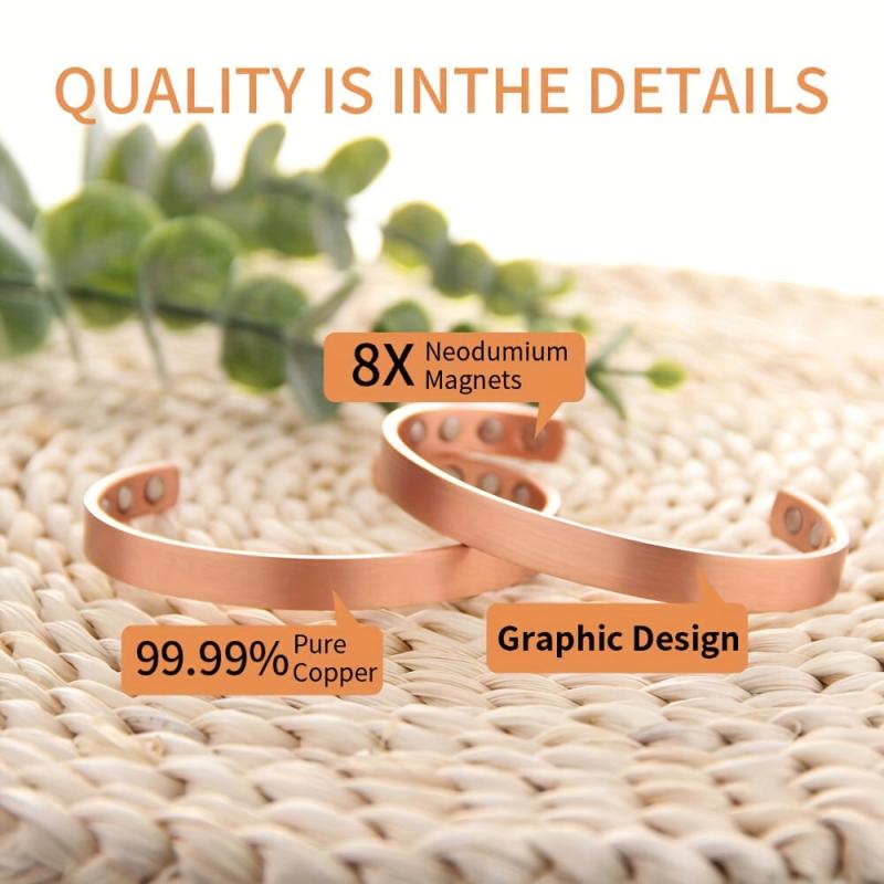 Copper Magnetic Bracelet Smooth Copper Cuff Bracelet Women's And Men's Gift