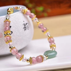 Strawberry Quartz Green Heart Bracelet Raw Crystal Home Decor
