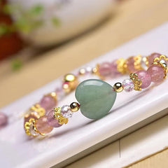 Strawberry Quartz Green Heart Bracelet Raw Crystal Home Decor