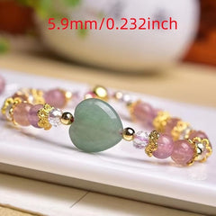 Strawberry Quartz Green Heart Bracelet Raw Crystal Home Decor