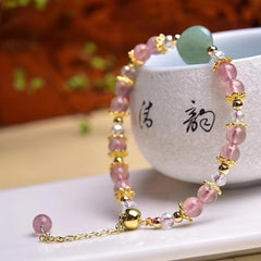 Strawberry Quartz Green Heart Bracelet Raw Crystal Home Decor
