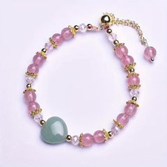 Strawberry Quartz Green Heart Bracelet Raw Crystal Home Decor