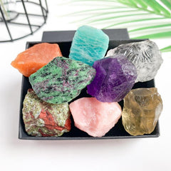 8pcs Natural Large Crystals Gemstone Collection Box Chakra Stones Reiki Crystal
