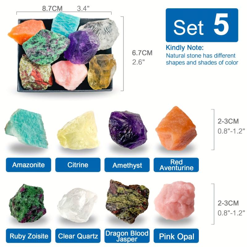 8pcs Natural Large Crystals Gemstone Collection Box Chakra Stones Reiki Crystal