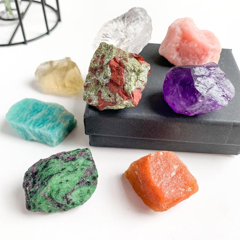 8pcs Natural Large Crystals Gemstone Collection Box Chakra Stones Reiki Crystal