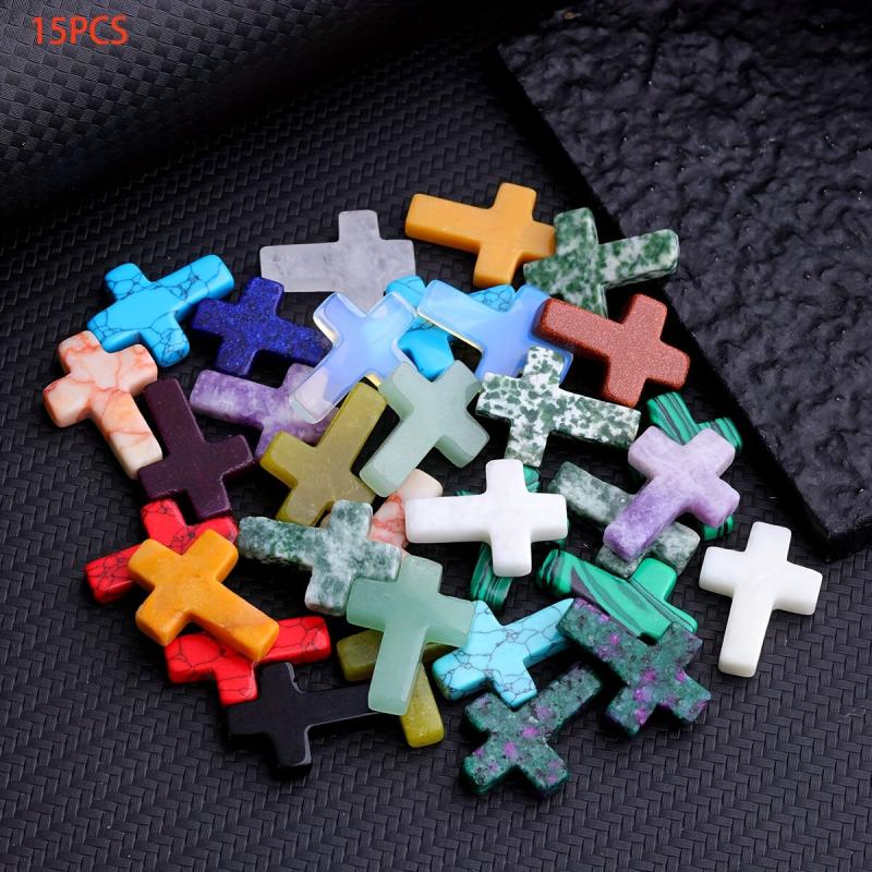 15PCS Natural Stone Crystal Reiki Yoga DIY Pendant Jewelry Accessories