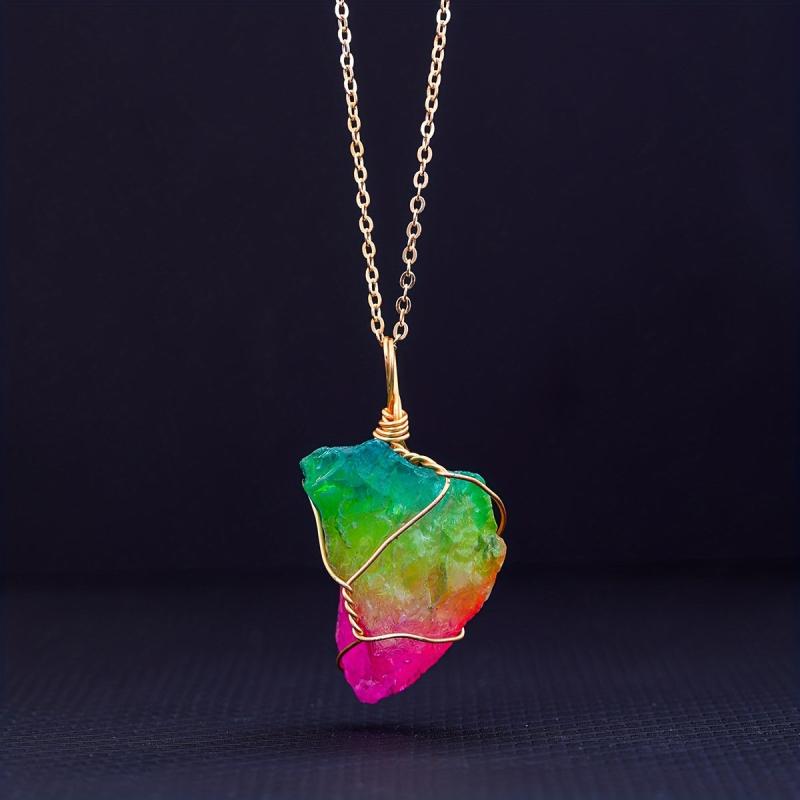 2pcs Natural Crystal Necklace Healing 7 Chakra Pendant For Women